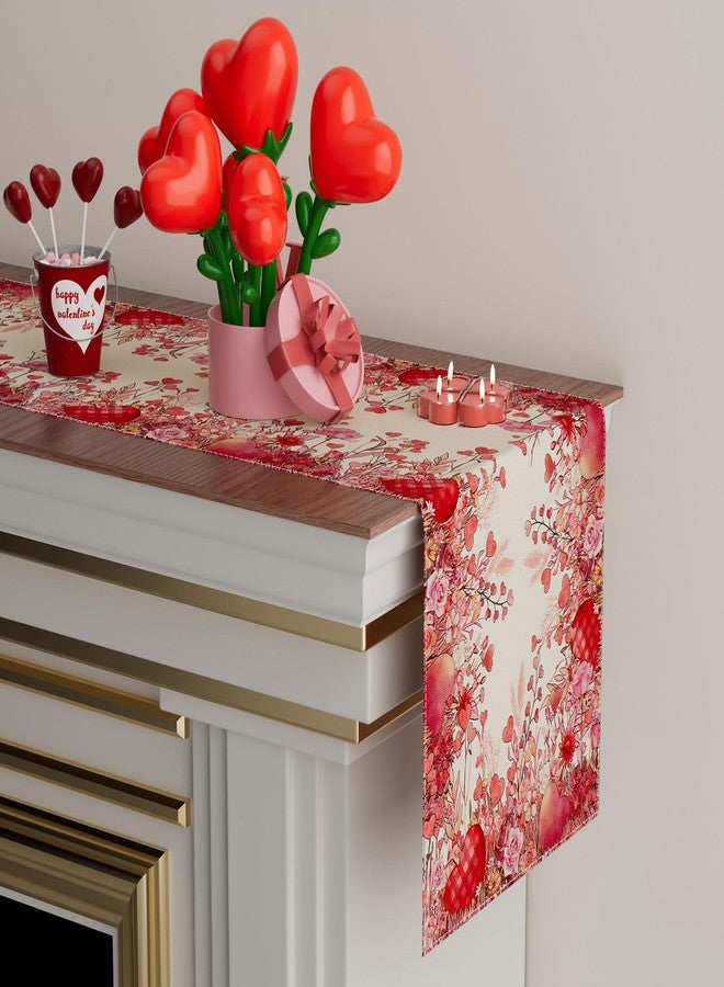 XCHI Wild Flowers Love Hearts Valentine’s Day Table Runner Table Decoration for Party Home Kitchen Dining Holiday Decor 13x72 Inch - Image 3