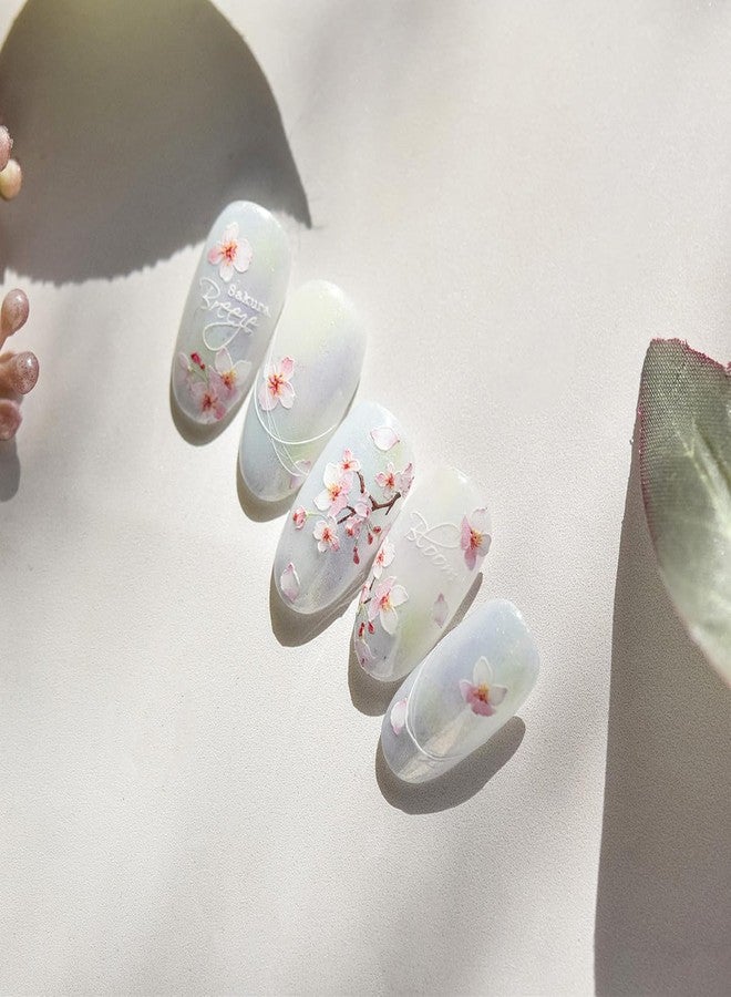 KRTBKR 5D Embossed Flower Nail Stickers Self-Adhesive Spring Summer Nail Art Stickers Pink Floral Retro English Design Nail Art Supplies Cherry Blossoms Nail Decals for Women Girls Acrylic Nails Decorations - Image 5