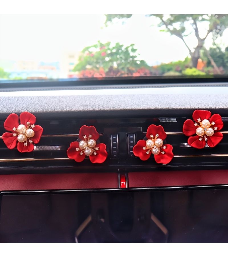 Three Petals Four Petals Five Petals Deep Red Rhinestone Flowers Wedding Car Interior Decoration - Image 1