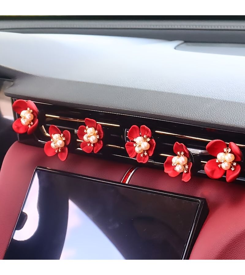 Three Petals Four Petals Five Petals Deep Red Rhinestone Flowers Wedding Car Interior Decoration - Image 5