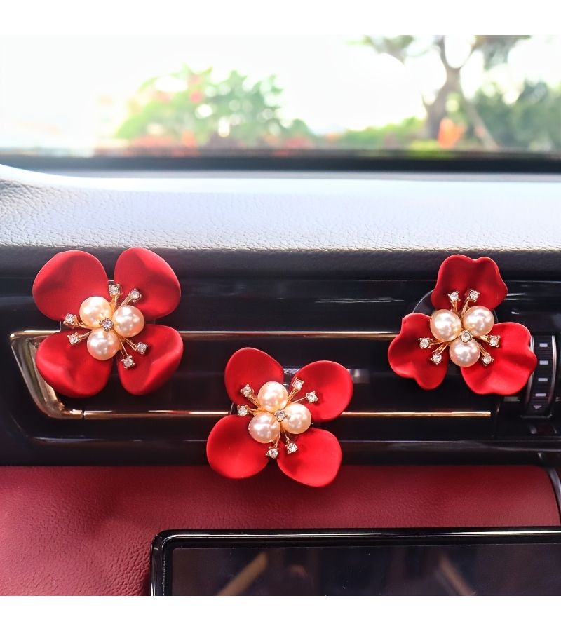 Three Petals Four Petals Five Petals Deep Red Rhinestone Flowers Wedding Car Interior Decoration - Image 3