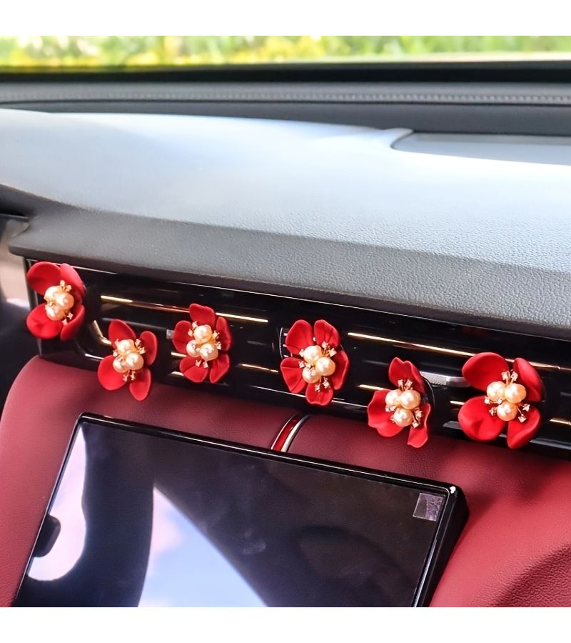 Three Petals Four Petals Five Petals Deep Red Rhinestone Flowers Wedding Car Interior Decoration - Image 4