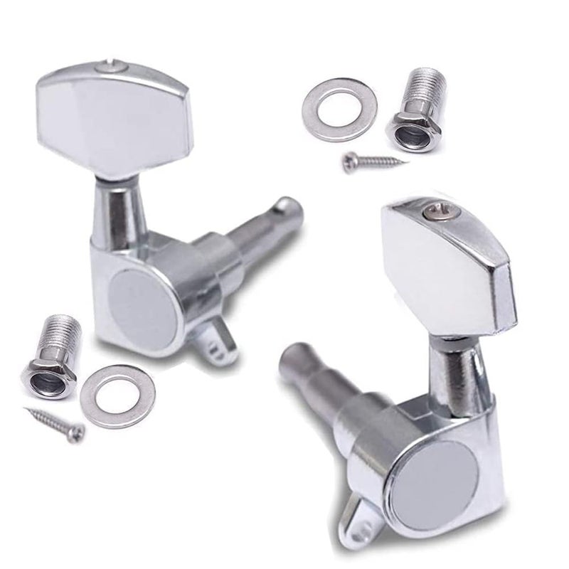 1L + 1R Sealed Guitar Tuning Pegs | Chrome Machine Heads for Acoustic Guitars | Durable Zinc Alloy Replacement Parts (Set of 2)
