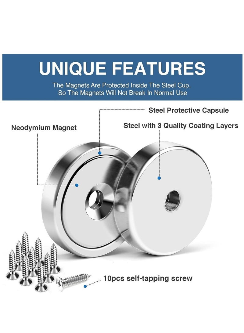 Captaintech Powerful Neodymium Magnets 6 Packs Waterproof Strong Magnets with Hole 70lbs Force Neodymium Cup Magnets 32mm with Countersunk Hole and Steel Capsule Pot Magnet with Screws - Image 4