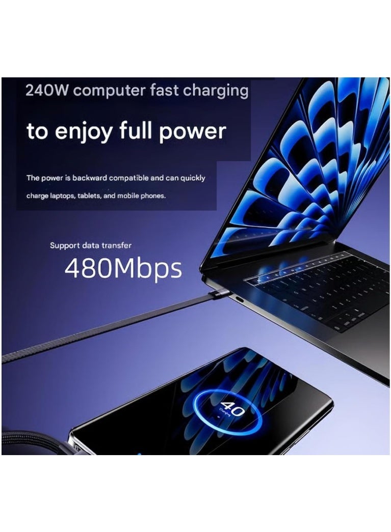 كابل USB-C إلى USB-C ثنائي في واحد، بقدرة قصوى 240 واط، يدعم الشحن السريع لأجهزة iPhone 17/16، وSamsung S24/S23، وMacBook Air/Pro، وLenovo، وHP، وiPad، وHuawei، وXiaomi، وغيرها. - Image 4