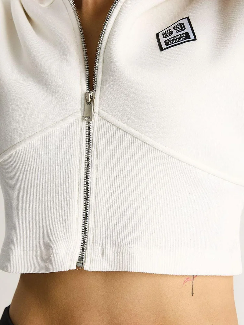 Bianco Lucci LUCCI Zipper Collar Fitted Crop Sweatshirt