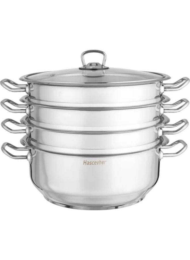 Hascevher Stainless Steel Cookware Set, 28cm, 5 Pieces, Pot, Three Strainers - Silver - Image 2