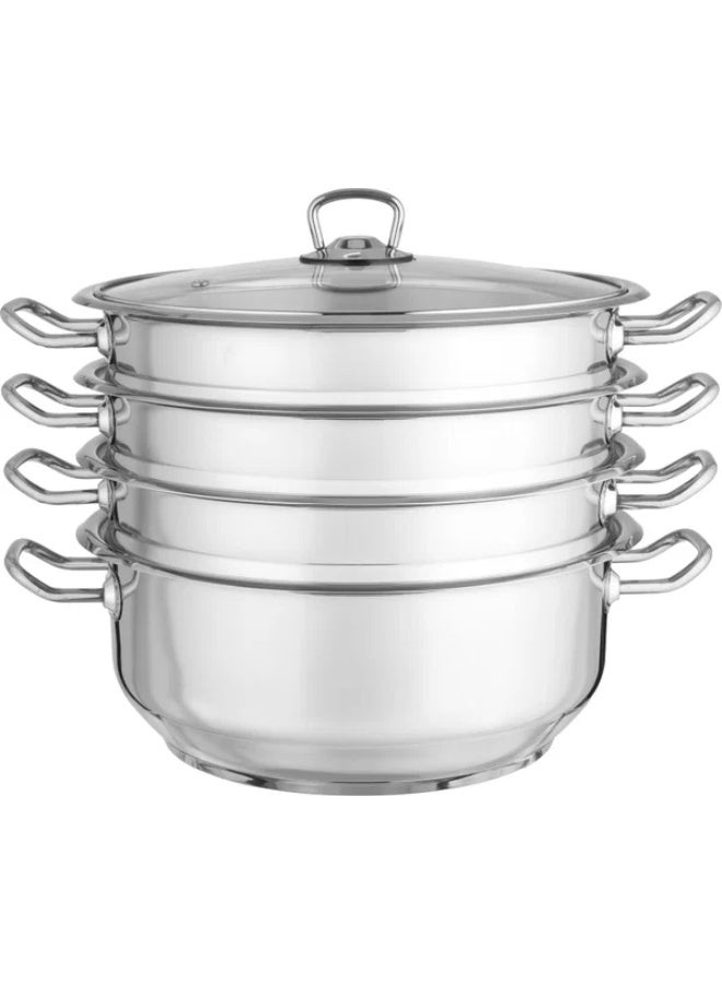 Hascevher Stainless Steel Cookware Set, 28cm, 5 Pieces, Pot, Three Strainers - Silver - Image 3