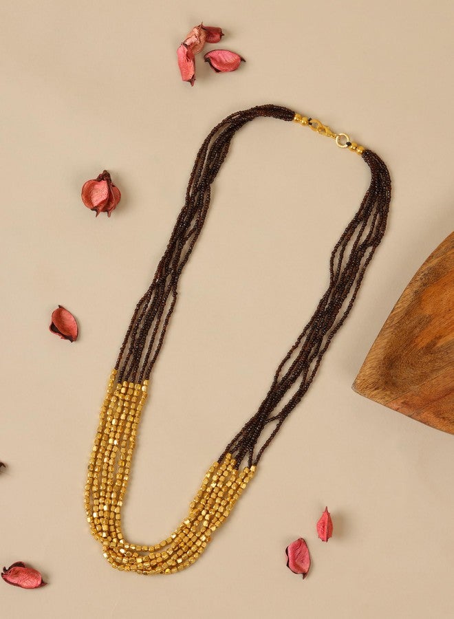 DCA Gold & Brown Tribal/Ethnic Glass/Steel Women Necklace (4143) - Image 4