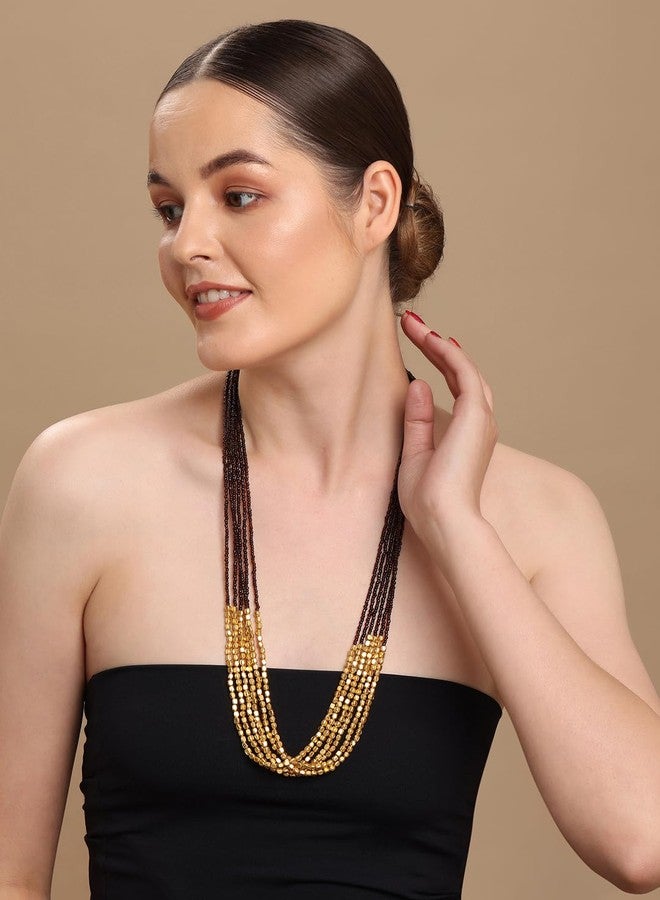 DCA Gold & Brown Tribal/Ethnic Glass/Steel Women Necklace (4143) - Image 2