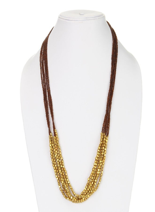 DCA Gold & Brown Tribal/Ethnic Glass/Steel Women Necklace (4143) - Image 3