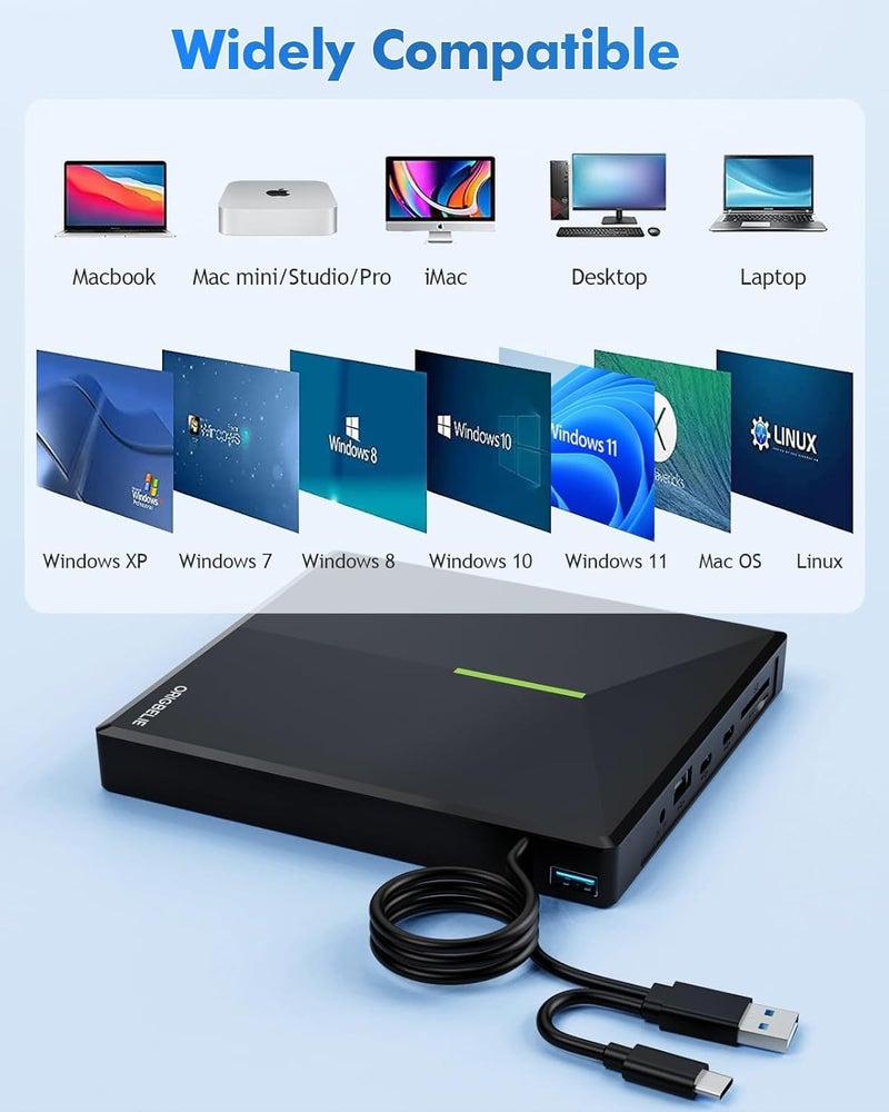 ORIGBELIE External CD/DVD Drive for Laptop, USB 3.0 DVD Player with 4 USB Ports & 2 TF/SD Card Slots, Portable CD/DVD +/-RW Drive Burner Reader Writer for Desktop PC Windows 11/10/8/7 Linux Mac OS - Image 5