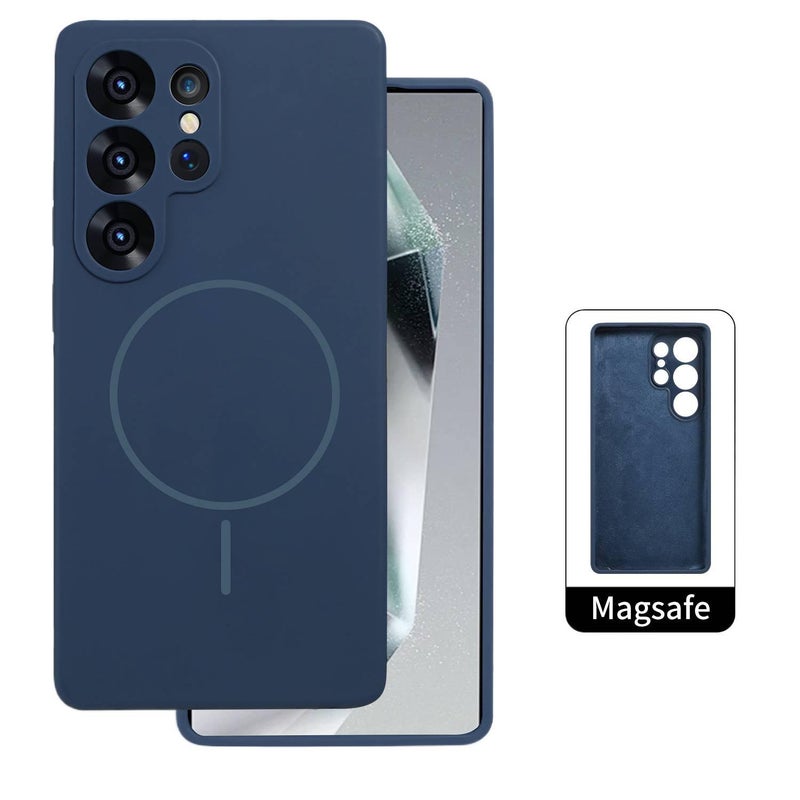 غطاء MagSafe بسيليكون لـ Samsung Galaxy S24 مع مقاوم للصدمات وحماية من السقوط مع مقاوم للصدمات مع مغناطيس قوي مع تغطية كاملة باللون أزرق داكن مغناطيسي من السيليكون للتخزين العملي - Image 1