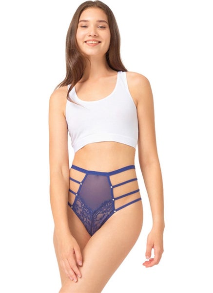 COTTONHILL Dark Cobalt Transparent Rubber Detailed Women's Bikini Panties with Bow  - Image 1