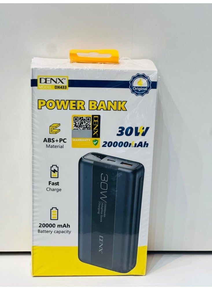 Denx High-Capacity DENX DX433 20000mAh Power Bank with 30W PD Fast Charging and Durable ABS+PC Build - Image 2