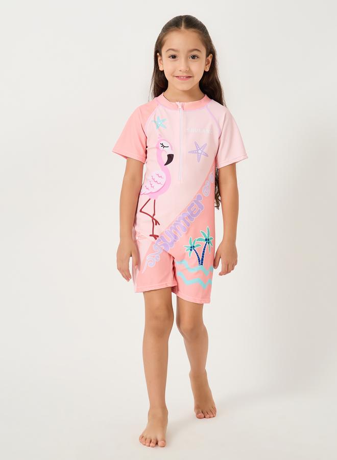 Styli Styli Graphic Print Short Sleeve Swimsuit with Underwear  - Image 2
