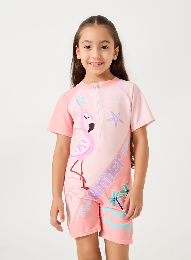 Styli Styli Graphic Print Short Sleeve Swimsuit with Underwear  - Image 3