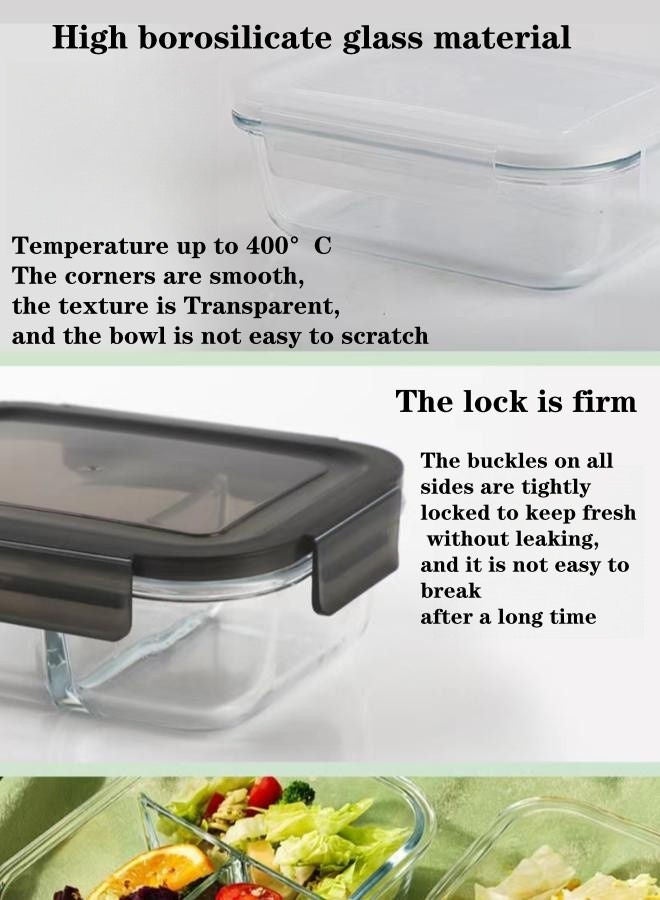XiuWoo 2 Piece High Borosilicate Glass Microwaveable Large Lunch Box Divider Fruit Lunch Boxes 1520ml and 1520ml With Insulation Bag  - Image 2