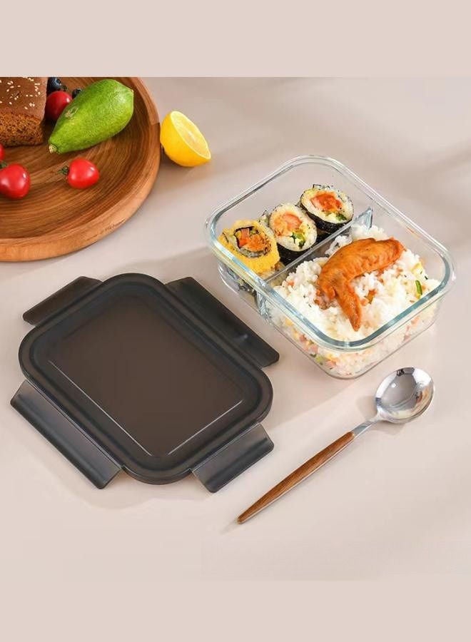 XiuWoo 2 Piece High Borosilicate Glass Microwaveable Large Lunch Box Divider Fruit Lunch Boxes 1520ml and 1520ml With Insulation Bag  - Image 3