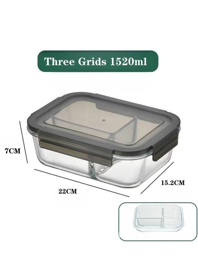 XiuWoo 2 Piece High Borosilicate Glass Microwaveable Large Lunch Box Divider Fruit Lunch Boxes 1520ml and 1520ml With Insulation Bag  - Image 4