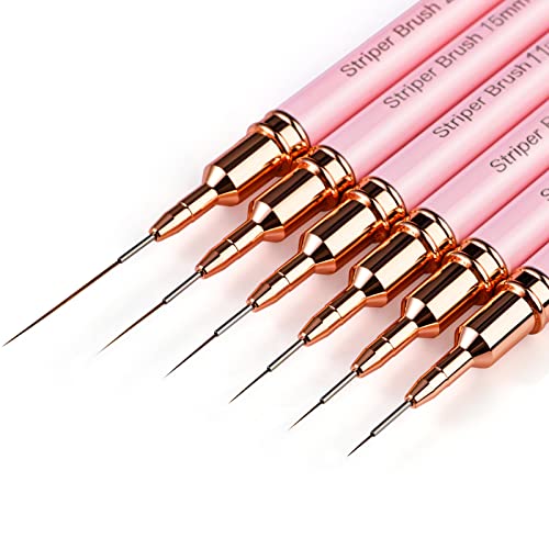 Striping Nail Art Brushes 6pcs Super Fine Striper Brush Set for Long Lines Thin Details Fine Drawing Delicate Coloring Elongated Lines Pink Metal Handle Nail Brushes 579111525mm