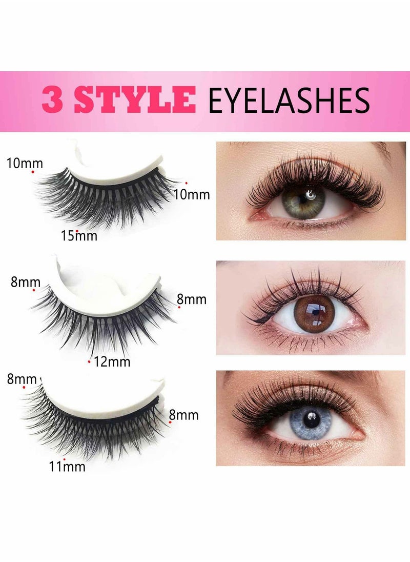 Excefore - Reusable Self Adhesive Eyelashes 3 Styles False Eyelashes No Eyeliner or Glue Needed Stable False Lashes Natural Look Easy to Put On Waterproof Fake Eyelashes - Image 1
