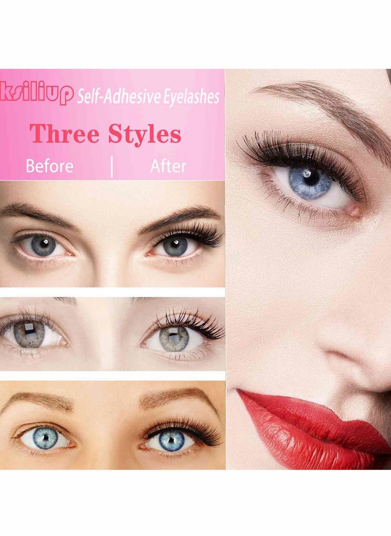 Excefore - Reusable Self Adhesive Eyelashes 3 Styles False Eyelashes No Eyeliner or Glue Needed Stable False Lashes Natural Look Easy to Put On Waterproof Fake Eyelashes - Image 1
