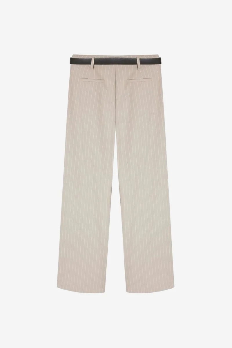 Dilvin Beige Natural DILVIN Striped Wide-Leg Pleated Trousers for Women | Best Price UAE