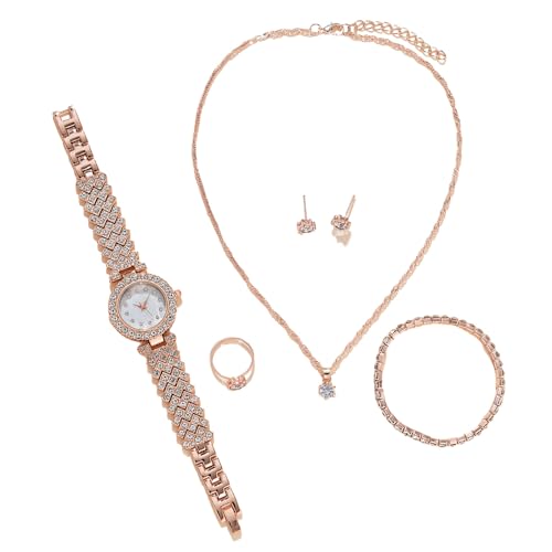 CdyBox Watch Sets Gifts for Women Diamond Bangle Necklace Earrings Ring Watches 5 Pack Dress Jewelry Watch for Female - Image 1