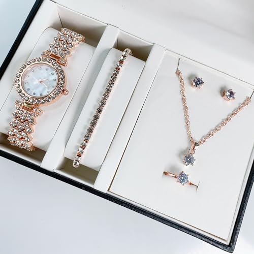 CdyBox Watch Sets Gifts for Women Diamond Bangle Necklace Earrings Ring Watches 5 Pack Dress Jewelry Watch for Female - Image 2