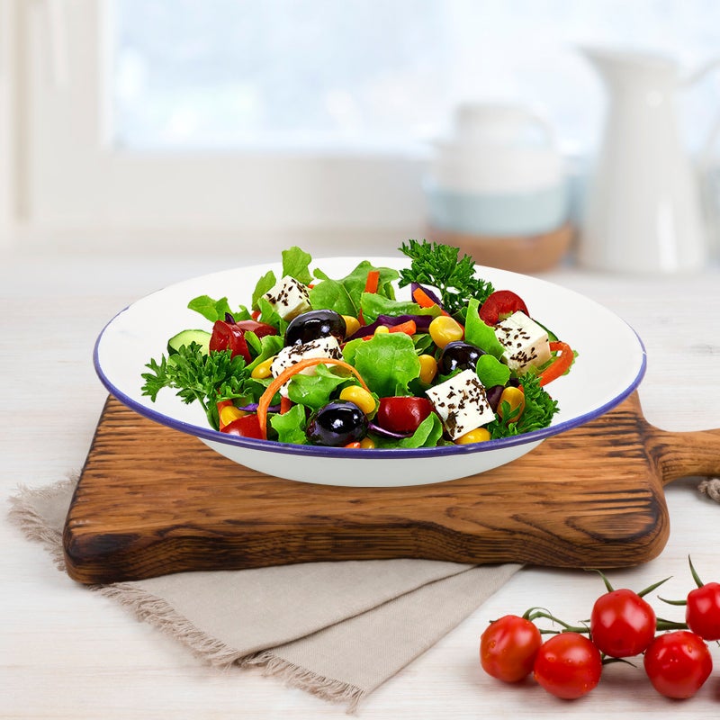 4Pcs Enamel Plates Unbreakable Enamelware Dinner Serving Platter Tray Salad Pasta Plate - Image 2