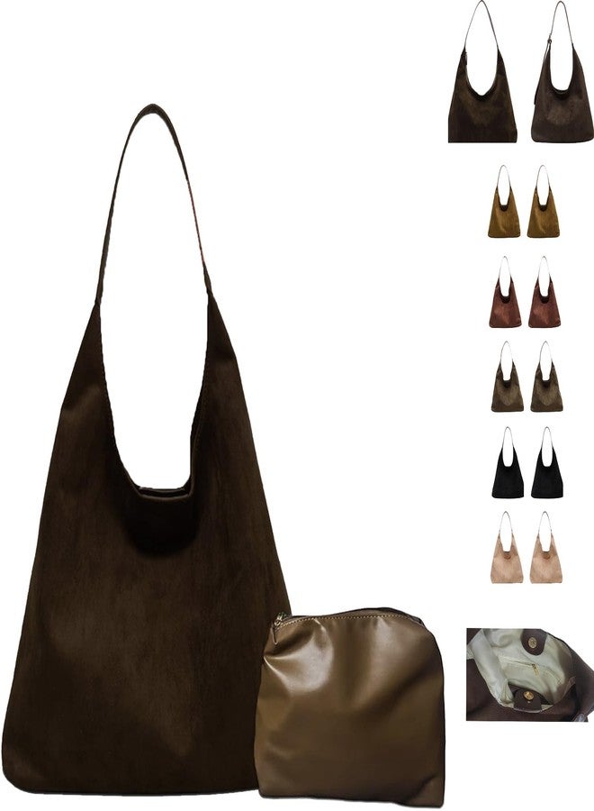 Lramkuy Brown Suede Bag for Women, Brown Suede Tote Bag Purse, Suedes bag for Women, Shoulder Bag (Coffee) - Image 1