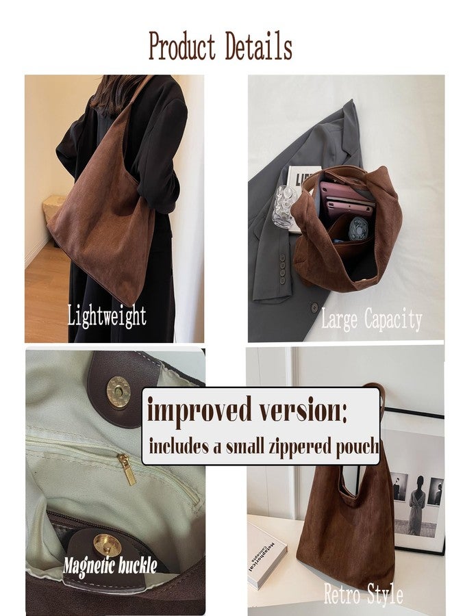 Lramkuy Brown Suede Bag for Women, Brown Suede Tote Bag Purse, Suedes bag for Women, Shoulder Bag (Coffee) - Image 5