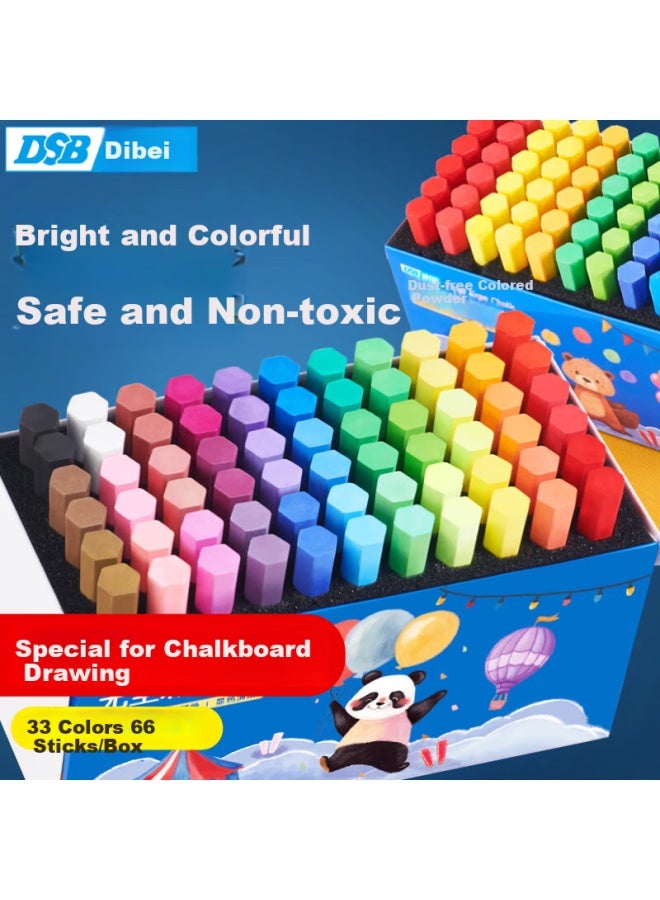 Dsb Colored Chalk 33 Colors 66 Pieces/box Hexagonal Colored Dust-free Non-toxic Chalk Blackboard Teacher Special Blackboard Drawing Painting Ck-6662 - Image 1
