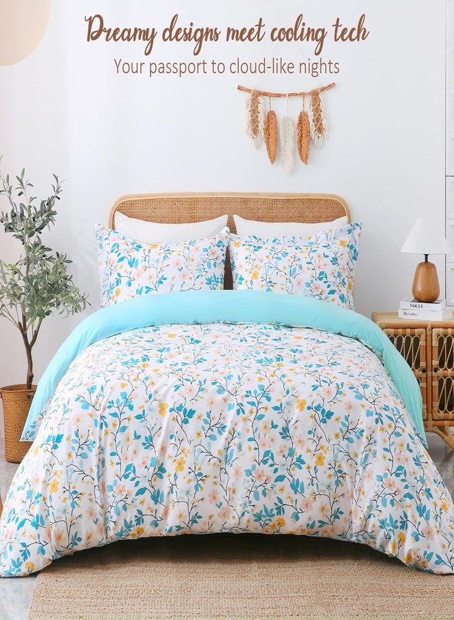 LONAVA King Size 3 Pieces Printed Duvet Cover Set, (Begonia,Light Blue) 1 Lightweight Botaincal Duvet Cover with Zipper Closure and 2 Pillowcases,Premium Soft Microfiber (No Comforter) - Image 2