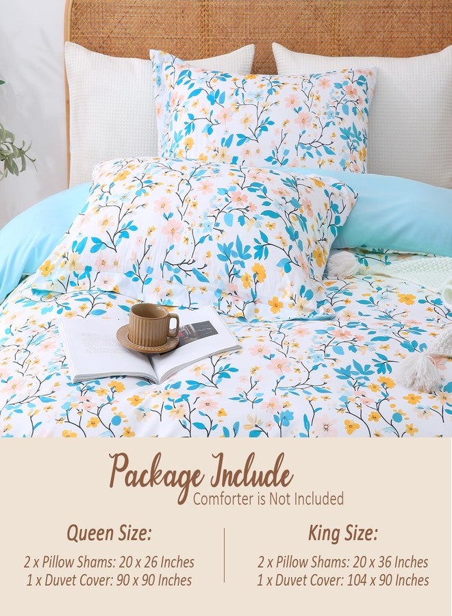 LONAVA King Size 3 Pieces Printed Duvet Cover Set, (Begonia,Light Blue) 1 Lightweight Botaincal Duvet Cover with Zipper Closure and 2 Pillowcases,Premium Soft Microfiber (No Comforter) - Image 5
