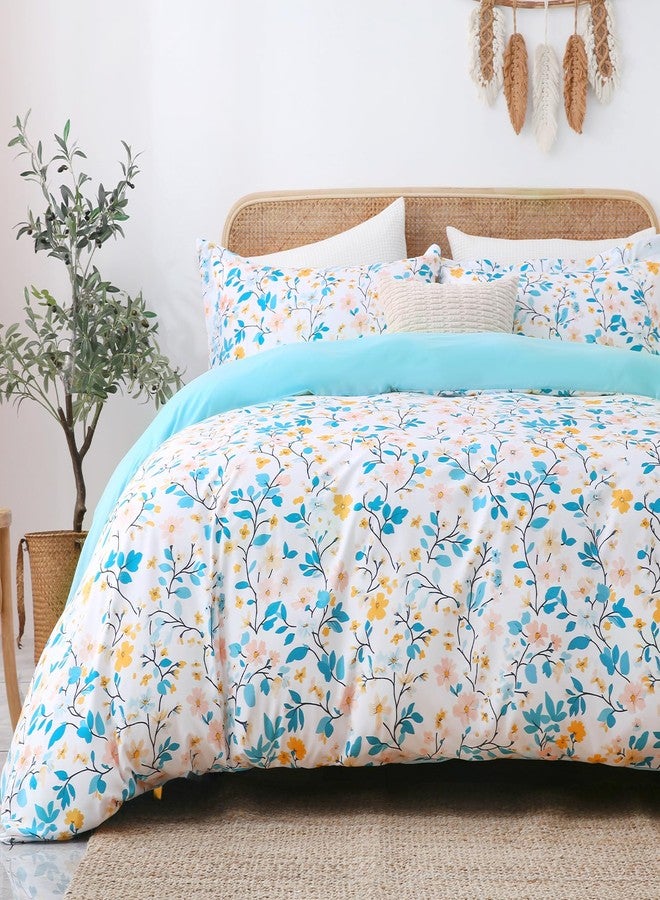 LONAVA King Size 3 Pieces Printed Duvet Cover Set, (Begonia,Light Blue) 1 Lightweight Botaincal Duvet Cover with Zipper Closure and 2 Pillowcases,Premium Soft Microfiber (No Comforter) - Image 1