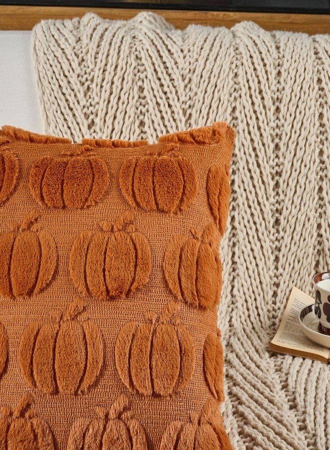 Volcanics Pumpkin Fall Throw Pillow Covers 20x20 Set of 2, Rust Decorative Faux Fur Cushion Covers, Fluffy Plush Accent Pillowcases for Autumn Harvest Farmhouse Couch Decor - Image 4