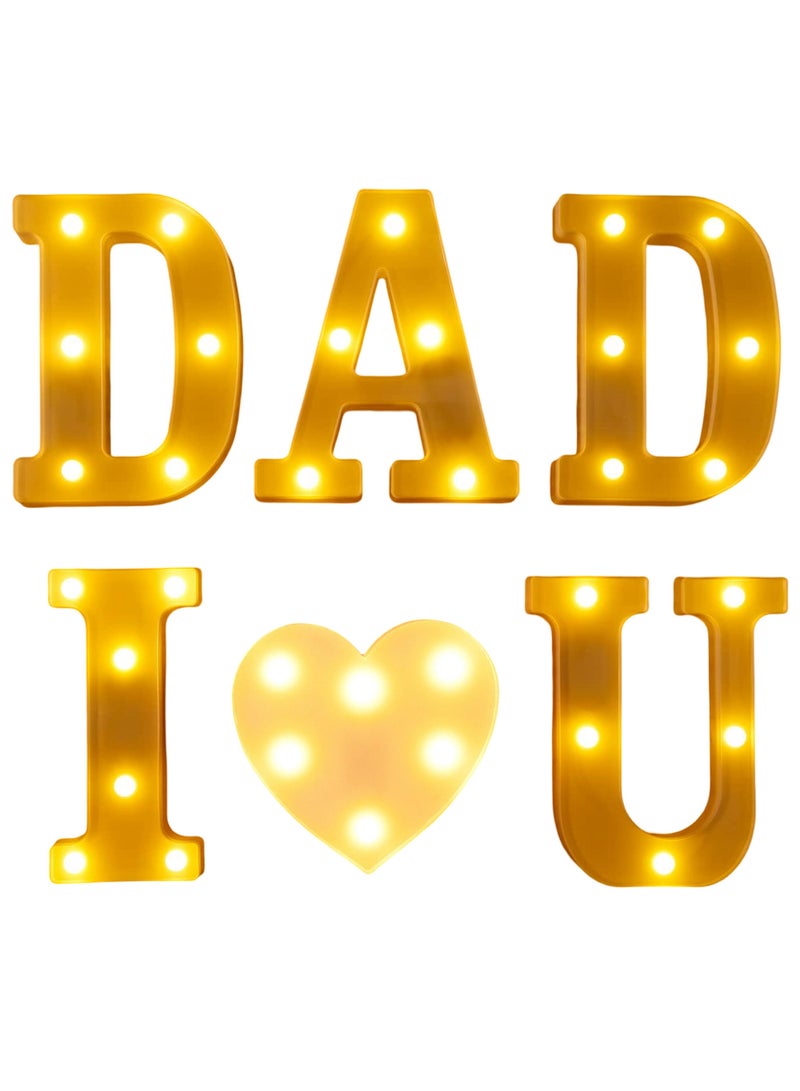 "DAD I LOVE YOU" Alphabet LED Marquee Letter Light Up Plastic Letters Standing Hanging Sign, Alphabet Letter For Wedding Birthday Party Home Decoration Battery Operated White 22cm - Image 1