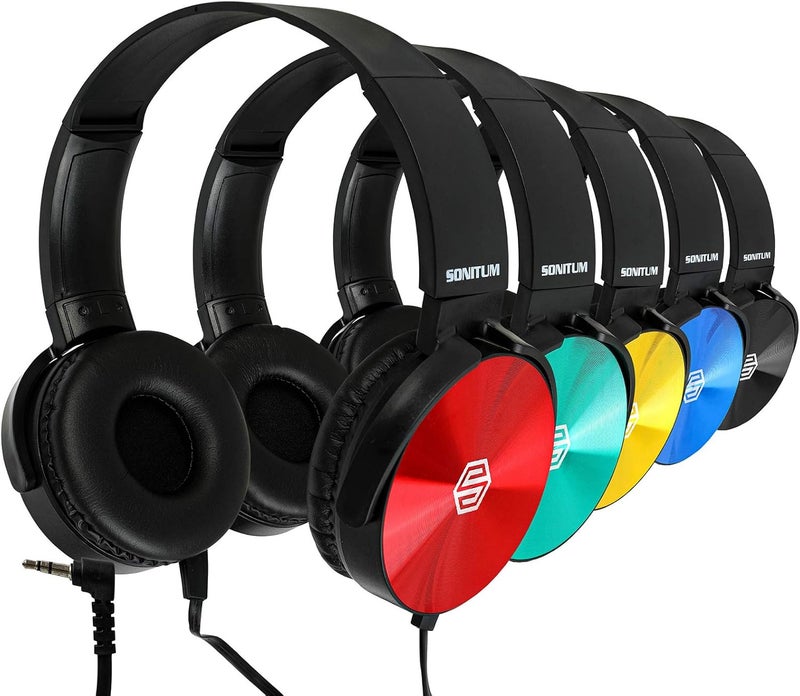 Sonitum Classroom Headphones-Bulk 25-Pack, Student On Ear Comfy Swivel Earphones for Library, School, Airplane, Kids-for Online Learning and Travel, HQ Stereo Sound 3.5mm Jack (Colored Set) - Image 1