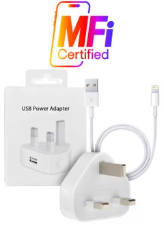 (For Apple iPhone 14) Reliable 3-Pin Charger Adapter with 1m USB-A to Lightning Cable