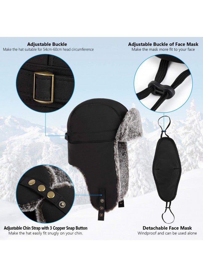 Unigear Unigear Winter Trapper Hat for Men Women, Faux Fur Ushanka Trooper Hat for Hunting Skiing with Detachable Face Mask Black - Image 3