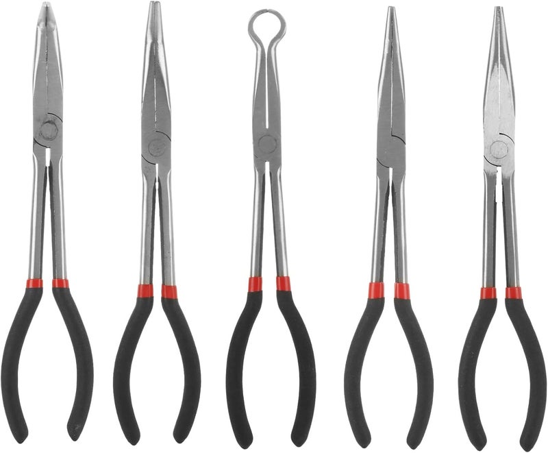 DIRBUY Long Needle Nose Pliers Set, 5 in 1 11 inch Spark Plug Wire Removal Tool - Bent Needle Nose Pliers 90 45 25 Degree - Pointy Nose Pliers - Pinch Nose Pliers for Narrow Spaces and Limited Areas - Image 1