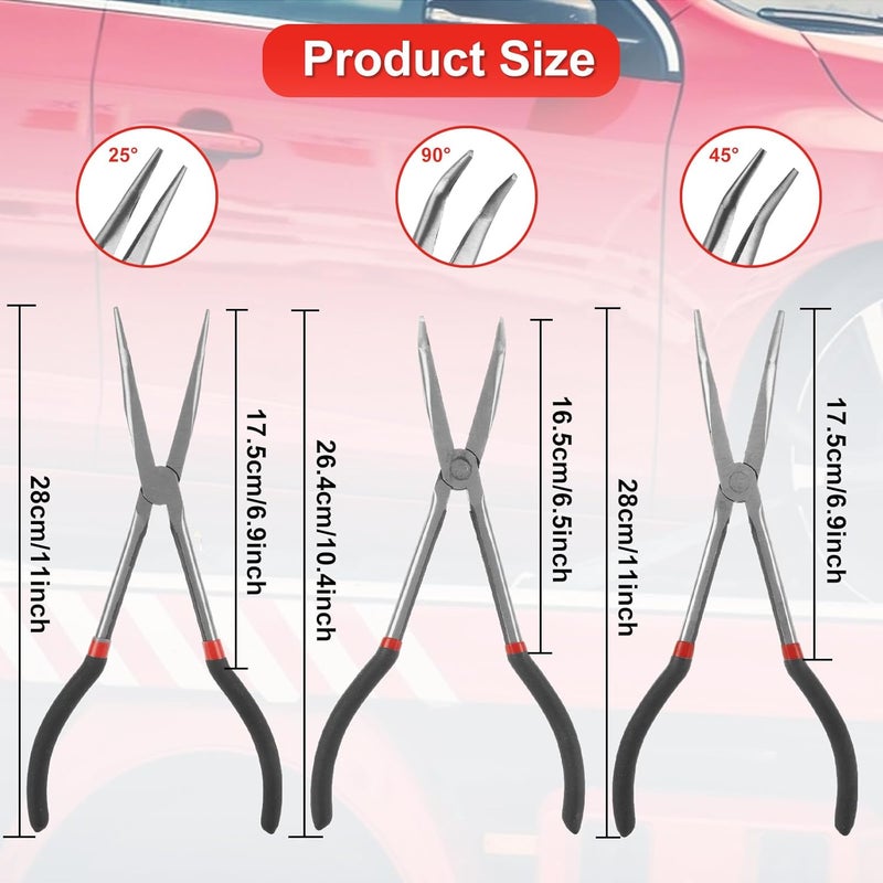 DIRBUY Long Needle Nose Pliers Set, 5 in 1 11 inch Spark Plug Wire Removal Tool - Bent Needle Nose Pliers 90 45 25 Degree - Pointy Nose Pliers - Pinch Nose Pliers for Narrow Spaces and Limited Areas - Image 4