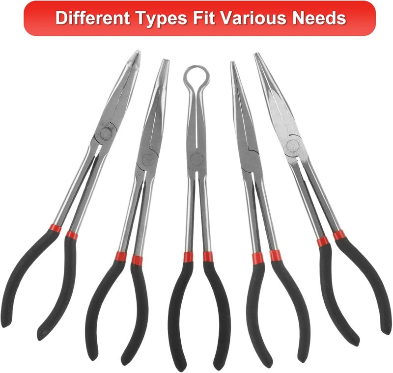 DIRBUY Long Needle Nose Pliers Set, 5 in 1 11 inch Spark Plug Wire Removal Tool - Bent Needle Nose Pliers 90 45 25 Degree - Pointy Nose Pliers - Pinch Nose Pliers for Narrow Spaces and Limited Areas - Image 5