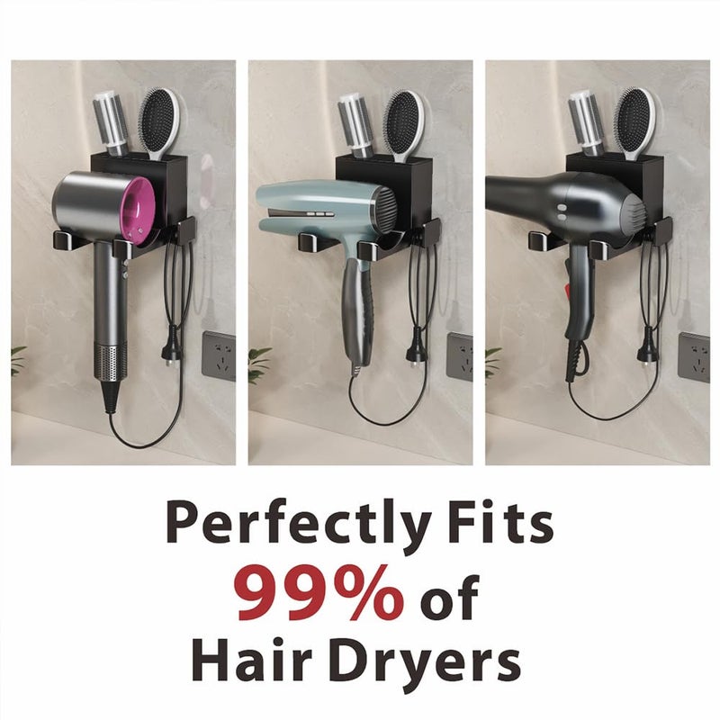 Charming Life Hair Dryer Holder Wall Mounted with Self Adhesive, Mg-Al Alloy Blow Dryer Holder Compatible with Dyson Supersonic, Shark, Hair Dryer Organizer for Bathroom, Vanity, Bedroom (Black) - Image 2