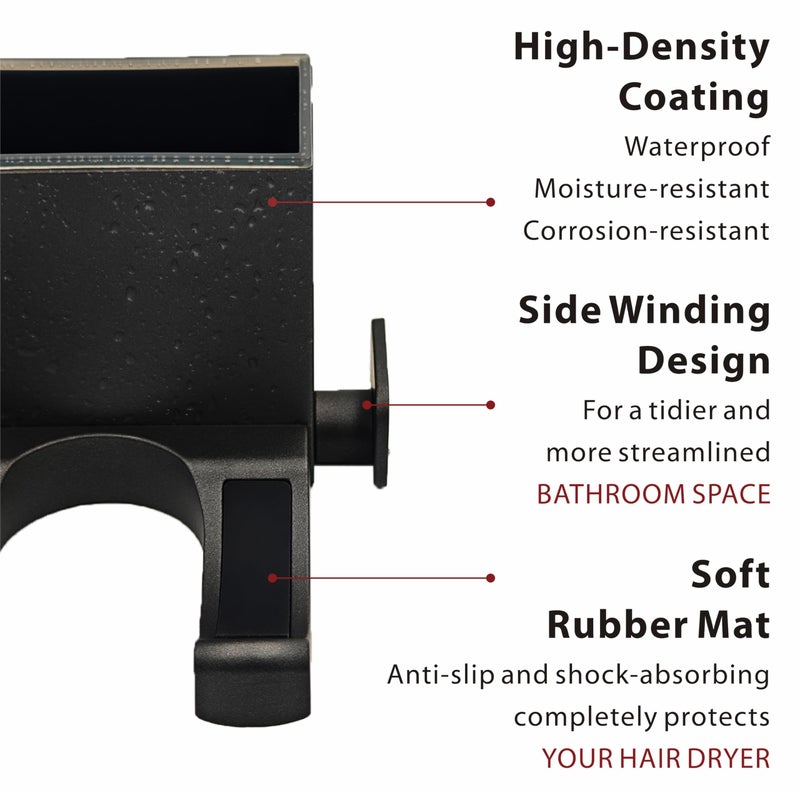 Charming Life Hair Dryer Holder Wall Mounted with Self Adhesive, Mg-Al Alloy Blow Dryer Holder Compatible with Dyson Supersonic, Shark, Hair Dryer Organizer for Bathroom, Vanity, Bedroom (Black) - Image 4