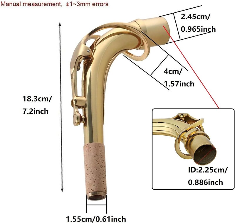 TUOREN Brass Saxophone Bend Neck Assembly for Alto Saxophones - 24.5mm Port Diameter - Gold - Image 4