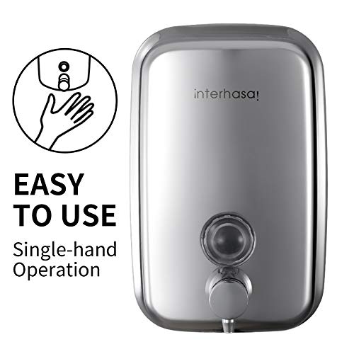 interhasa! Commercial Soap Dispenser Wall Mount 304 Stainless Steel Hand Sanitizer Dispenser, Manual Liquid Gel Soap Dispenser for Public Restroom Bathroom 17oz (500ml - Image 2