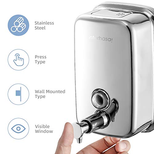 interhasa! Commercial Soap Dispenser Wall Mount 304 Stainless Steel Hand Sanitizer Dispenser, Manual Liquid Gel Soap Dispenser for Public Restroom Bathroom 17oz (500ml - Image 3